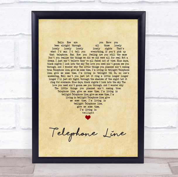 Electric Light Orchestra Telephone Line Vintage Heart Song Lyric Framed Print