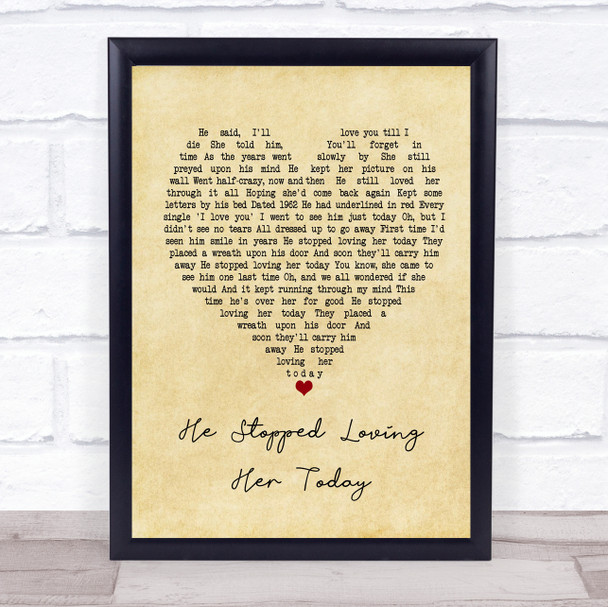 George Jones He Stopped Loving Her Today Vintage Heart Song Lyric Framed Print