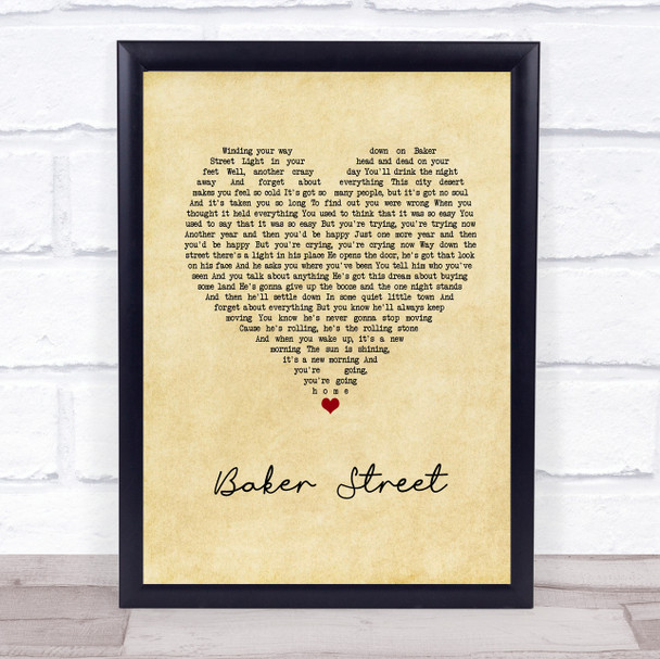 Gerry Rafferty Baker Street Vintage Heart Song Lyric Framed Print