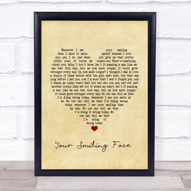 James Taylor Your Smiling Face Vintage Heart Song Lyric Framed Print