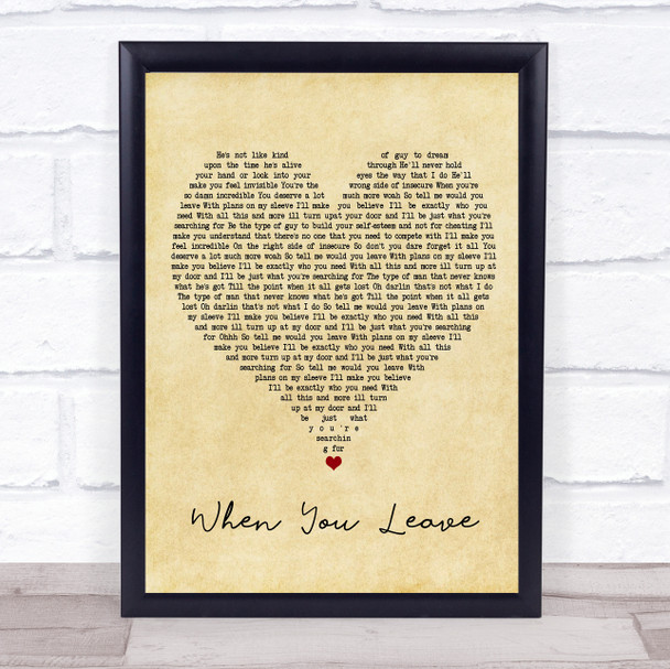 Jamie Mathias When You Leave Vintage Heart Song Lyric Framed Print