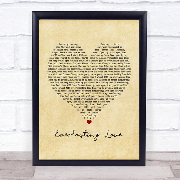 Love Affair Everlasting Love Vintage Heart Song Lyric Framed Print