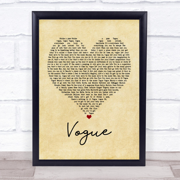 Madonna Vogue Vintage Heart Song Lyric Framed Print