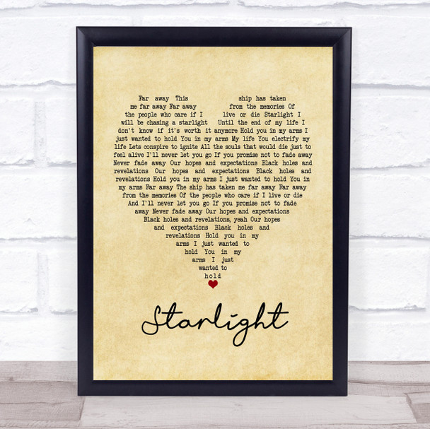 Muse Starlight Vintage Heart Song Lyric Framed Print