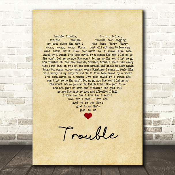 Ray LaMontagne Trouble Vintage Heart Song Lyric Framed Print
