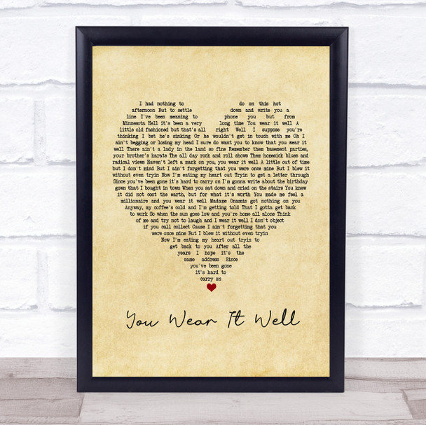 Rod Stewart You Wear It Well Vintage Heart Song Lyric Framed Print