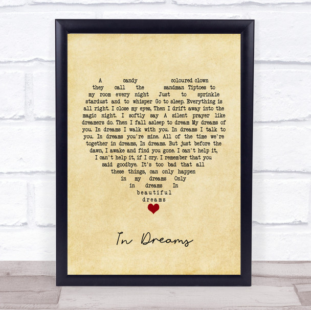 Roy Orbison In Dreams Vintage Heart Song Lyric Framed Print