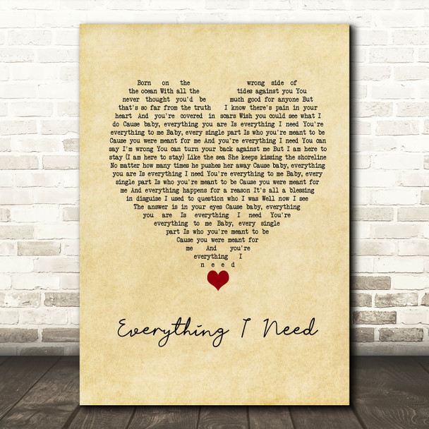 Skylar Grey Everything I Need Vintage Heart Song Lyric Framed Print