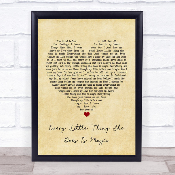 Sleeping At Last Every Little Thing She Does Is Magic Vintage Heart Song Lyric Framed Print