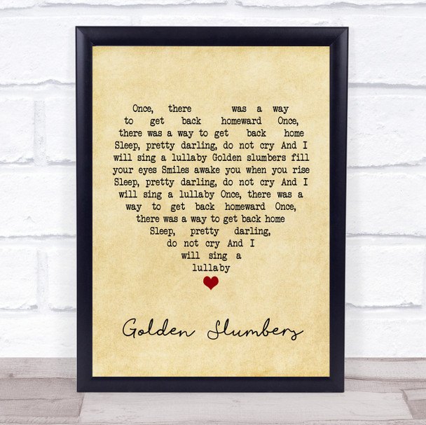 The Beatles Golden Slumbers Vintage Heart Song Lyric Framed Print