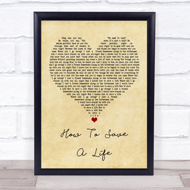 The Fray How To Save A Life Vintage Heart Song Lyric Framed Print