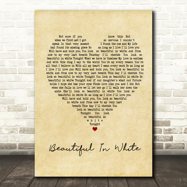 Westlife Beautiful In White Vintage Heart Song Lyric Framed Print