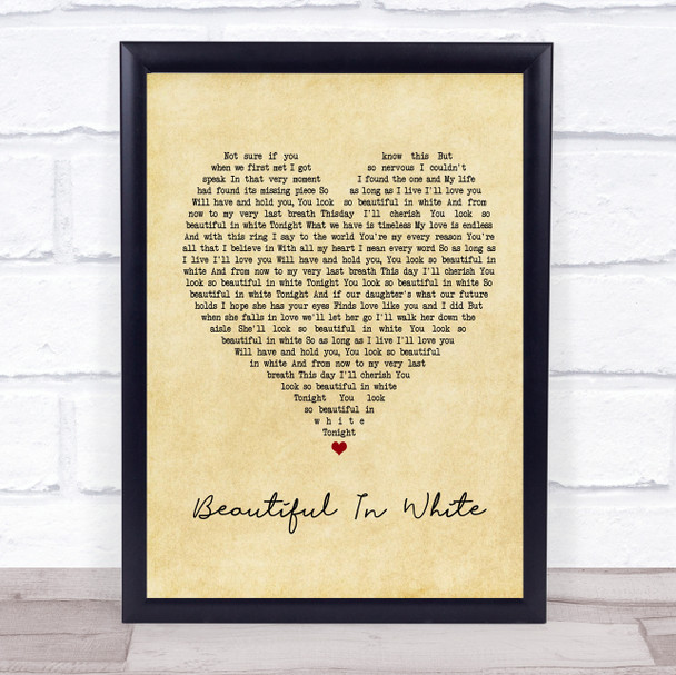 Westlife Beautiful In White Vintage Heart Song Lyric Framed Print