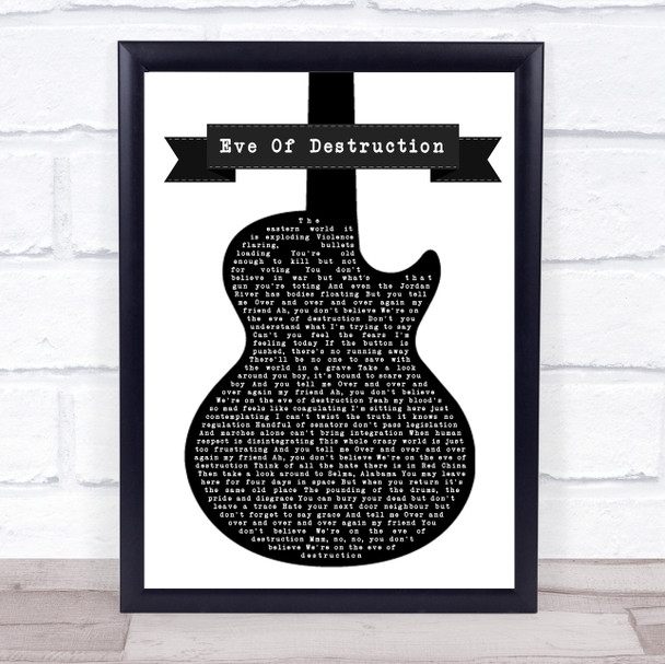 Barry McGuire Eve Of Destruction Black & White Guitar Song Lyric Framed Print