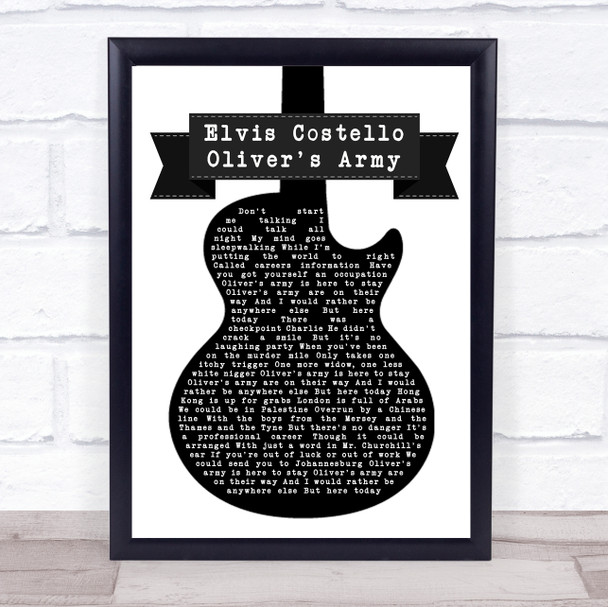 Elvis Costello Oliver's Army Black & White Guitar Song Lyric Framed Print