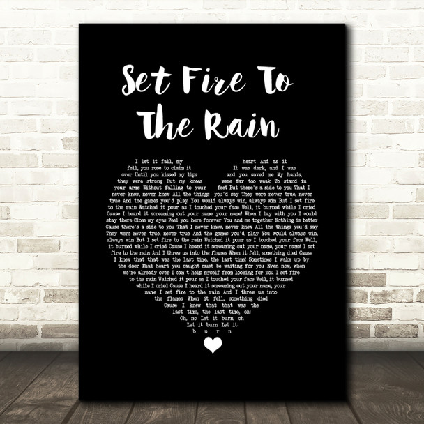 Adele Set Fire To The Rain Black Heart Song Lyric Print