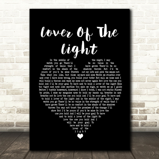 Mumford & Sons Lover Of The Light Black Heart Song Lyric Print