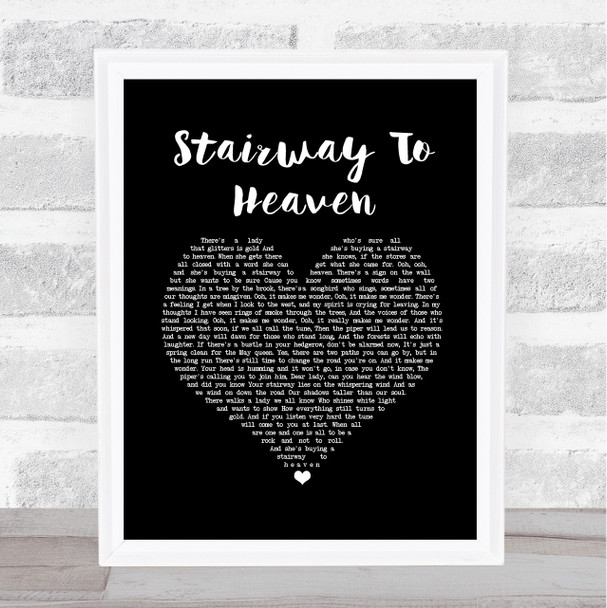 Led Zeppelin Stairway To Heaven Black Heart Song Lyric Print