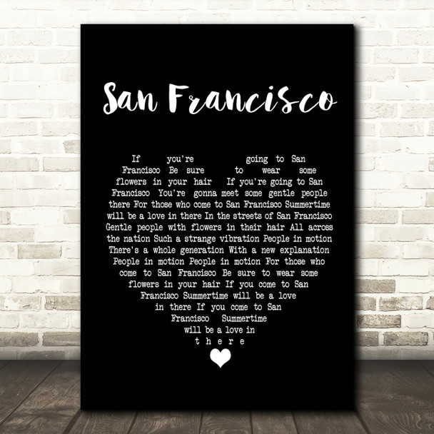 Scott McKenzie San Francisco Black Heart Song Lyric Print