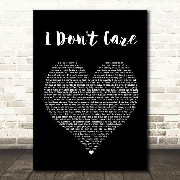 Ed Sheeran & Justin Bieber I Don't Care Black Heart Song Lyric Print