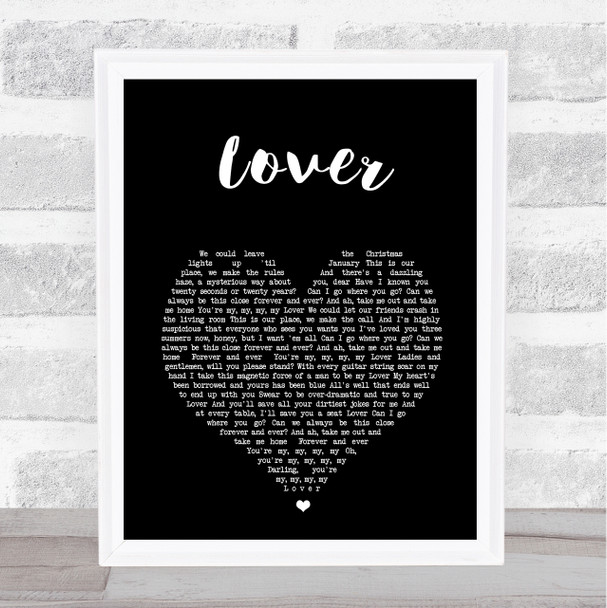 Taylor Swift Lover Black Heart Song Lyric Print