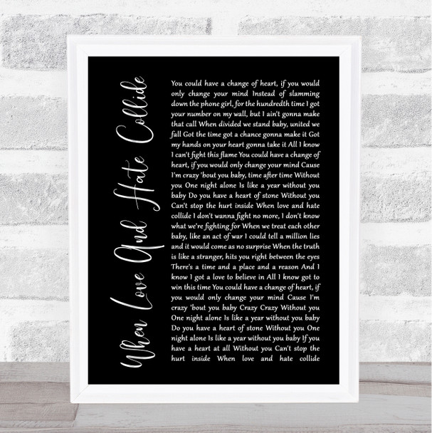 Def Leppard When Love And Hate Collide Black Script Song Lyric Print