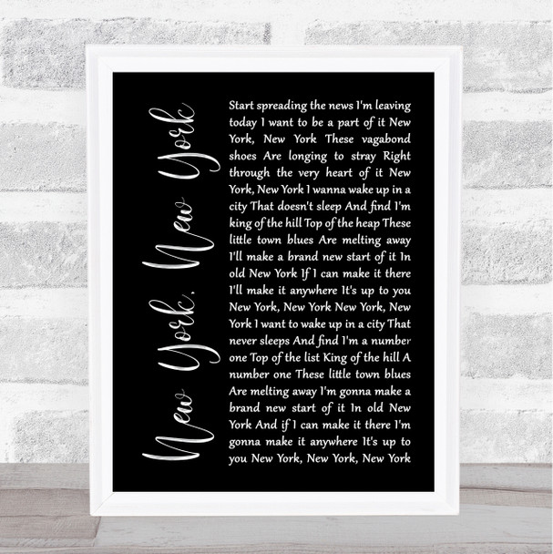 Frank Sinatra New York, New York Black Script Song Lyric Print