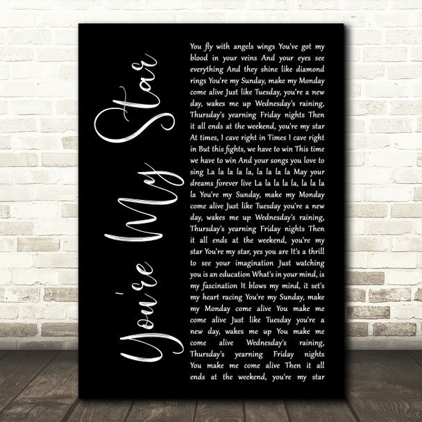 Stereophonics You're My Star Black Script Song Lyric Print