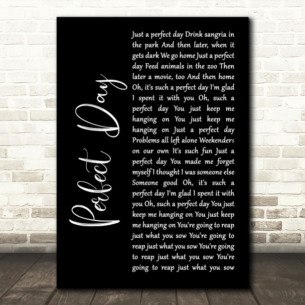 Lou Reed Perfect Day Black Script Song Lyric Print