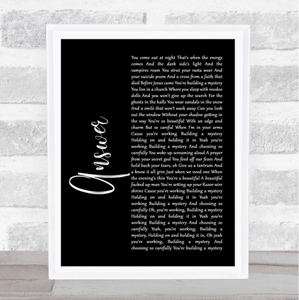 Sarah McLachlan ANSWER Black Script Song Lyric Print