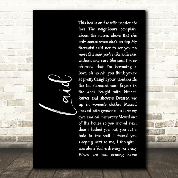 James Laid Black Script Song Lyric Print