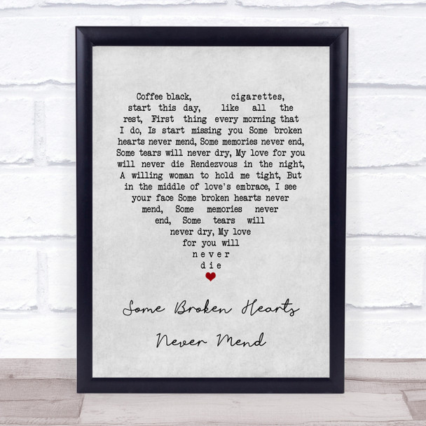 Don Williams Some Broken Hearts Never Mend Grey Heart Song Lyric Print