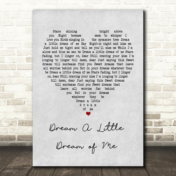 Doris Day Dream A Little Dream of Me Grey Heart Song Lyric Print