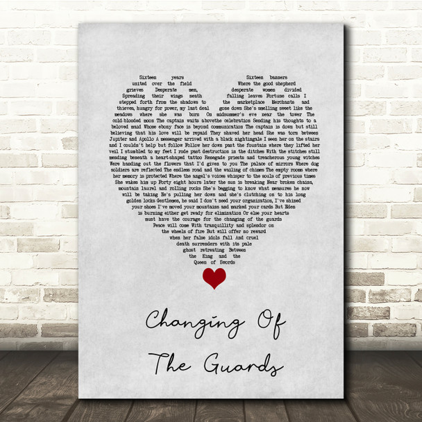 Bob Dylan Changing Of The Guards Grey Heart Song Lyric Print