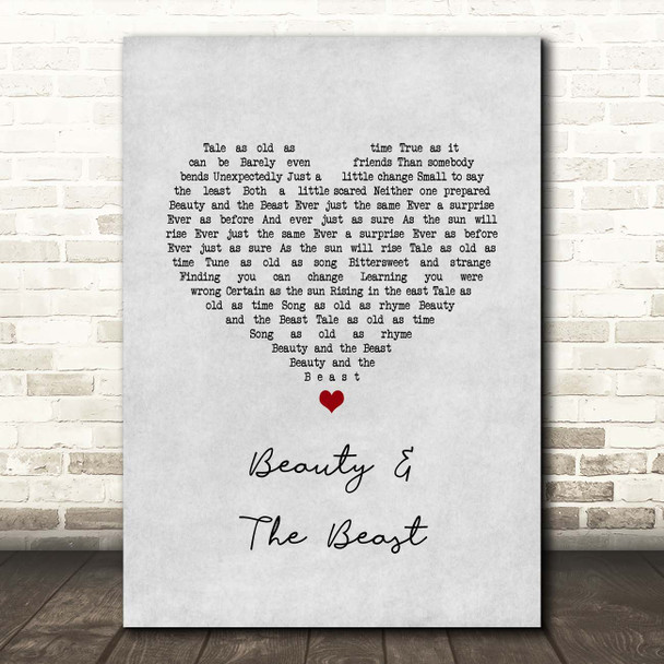 Celine Dion, Peabo Bryson Beauty & The Beast Grey Heart Song Lyric Print
