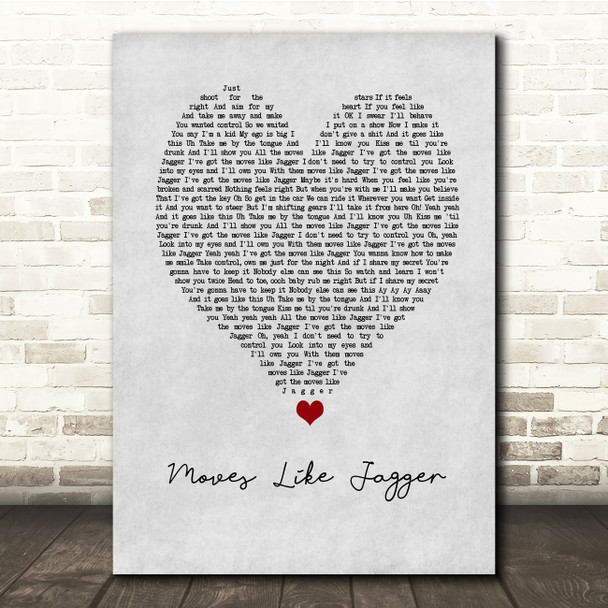 Maroon 5 Moves Like Jagger Grey Heart Song Lyric Print