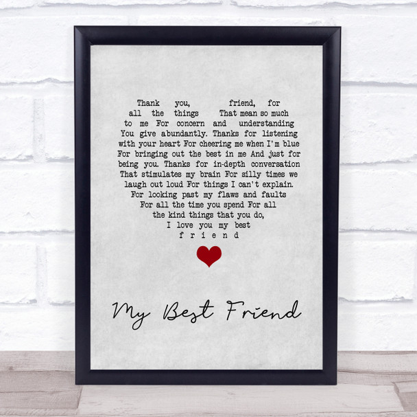 NA My Best Friend Grey Heart Song Lyric Print