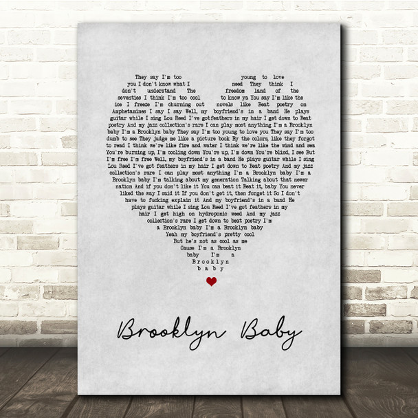 Lana Del Rey Brooklyn Baby Grey Heart Song Lyric Print