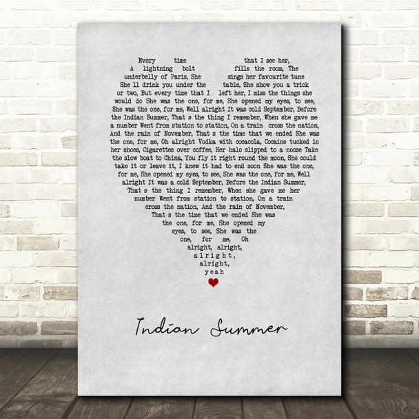 Stereophonics Indian Summer Grey Heart Song Lyric Quote Print