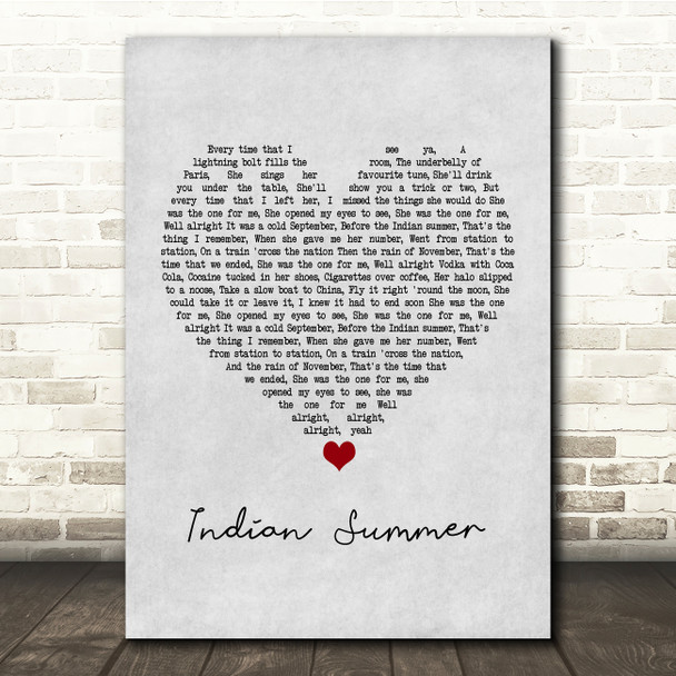 Stereophonics Indian Summer Grey Heart Song Lyric Print