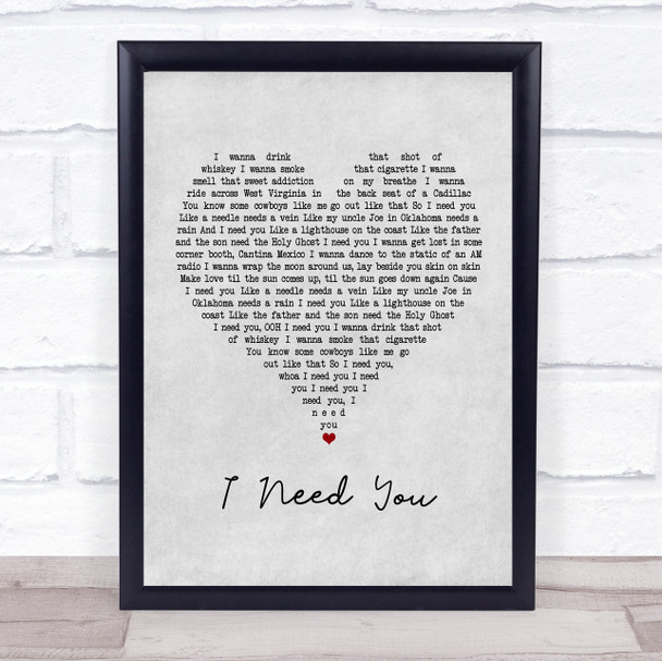 Faith Hill and Tim McGraw I Need You Grey Heart Song Lyric Print