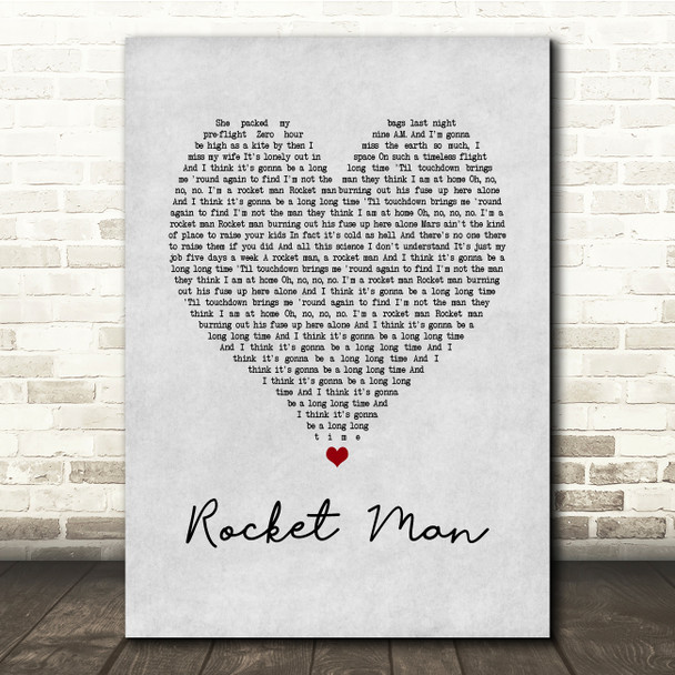 Elton John Rocket Man Grey Heart Song Lyric Print