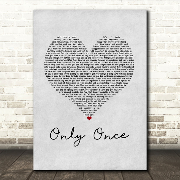 Bob Marley Only Once Grey Heart Song Lyric Print