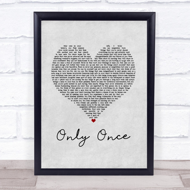 Bob Marley Only Once Grey Heart Song Lyric Print
