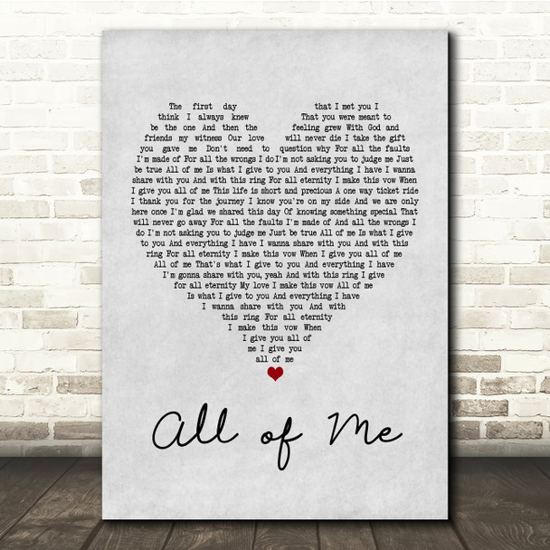 Mr. Blake All of Me Grey Heart Song Lyric Print