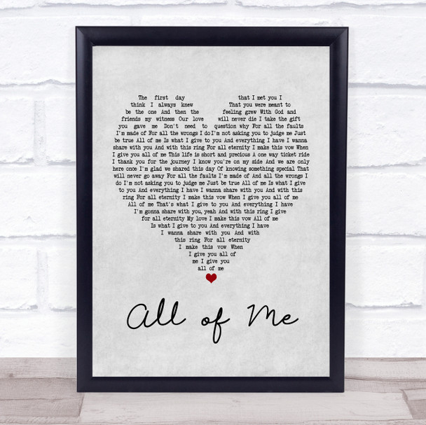 Mr. Blake All of Me Grey Heart Song Lyric Print