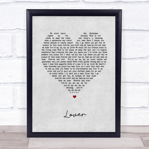 Taylor Swift Lover Grey Heart Song Lyric Print