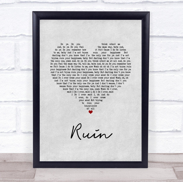 Shawn Mendes Ruin Grey Heart Song Lyric Print