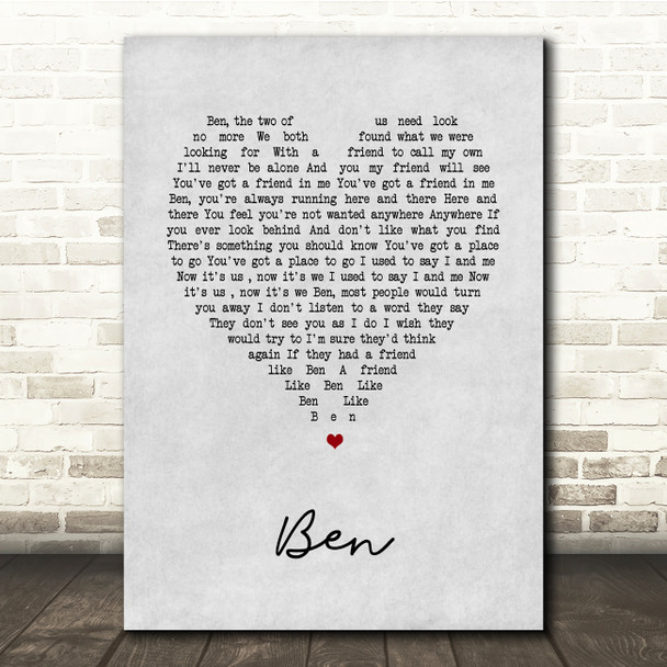 Michael Jackson Ben Grey Heart Song Lyric Print