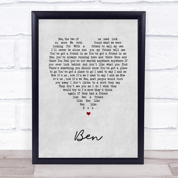 Michael Jackson Ben Grey Heart Song Lyric Print